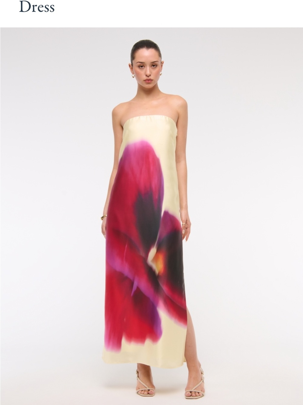Strapless yellow Maxi Dress with Red-Pink Floral Print XL Long